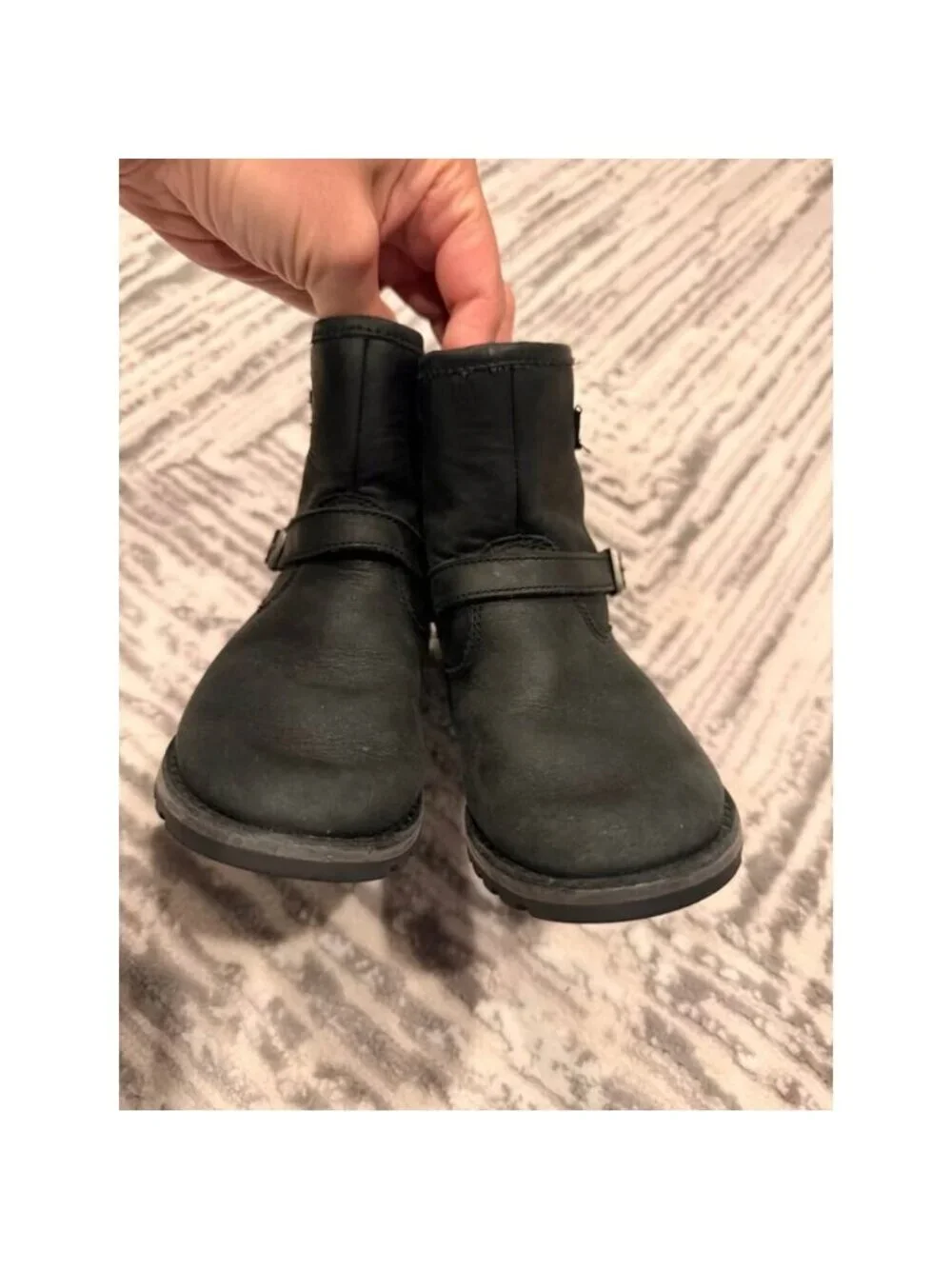 UGG Toddler Girls Size 9 Harwell Buckled 1100183T Leather Boot Black